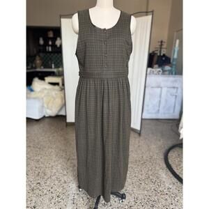 Vintage Jones NY maxi Dress Plaid Brown Green Sz M 100% Cotton